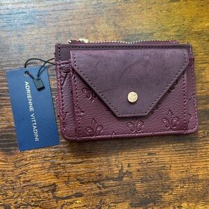Adrienne Vittadini Women's Card Case Wallet Burgundy Embossed Fleur De Lis NWT